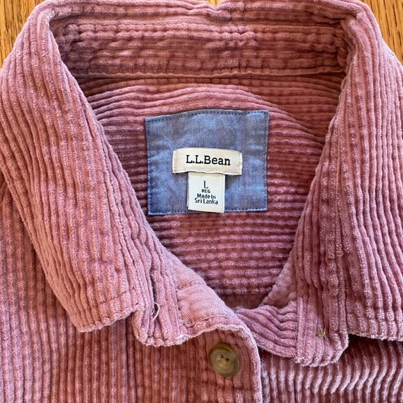 LL Bean Womens LARGE Shirt Jacket Dusty Rose Pink Corduroy Wide Wale Shacket - Picture 3 of 12